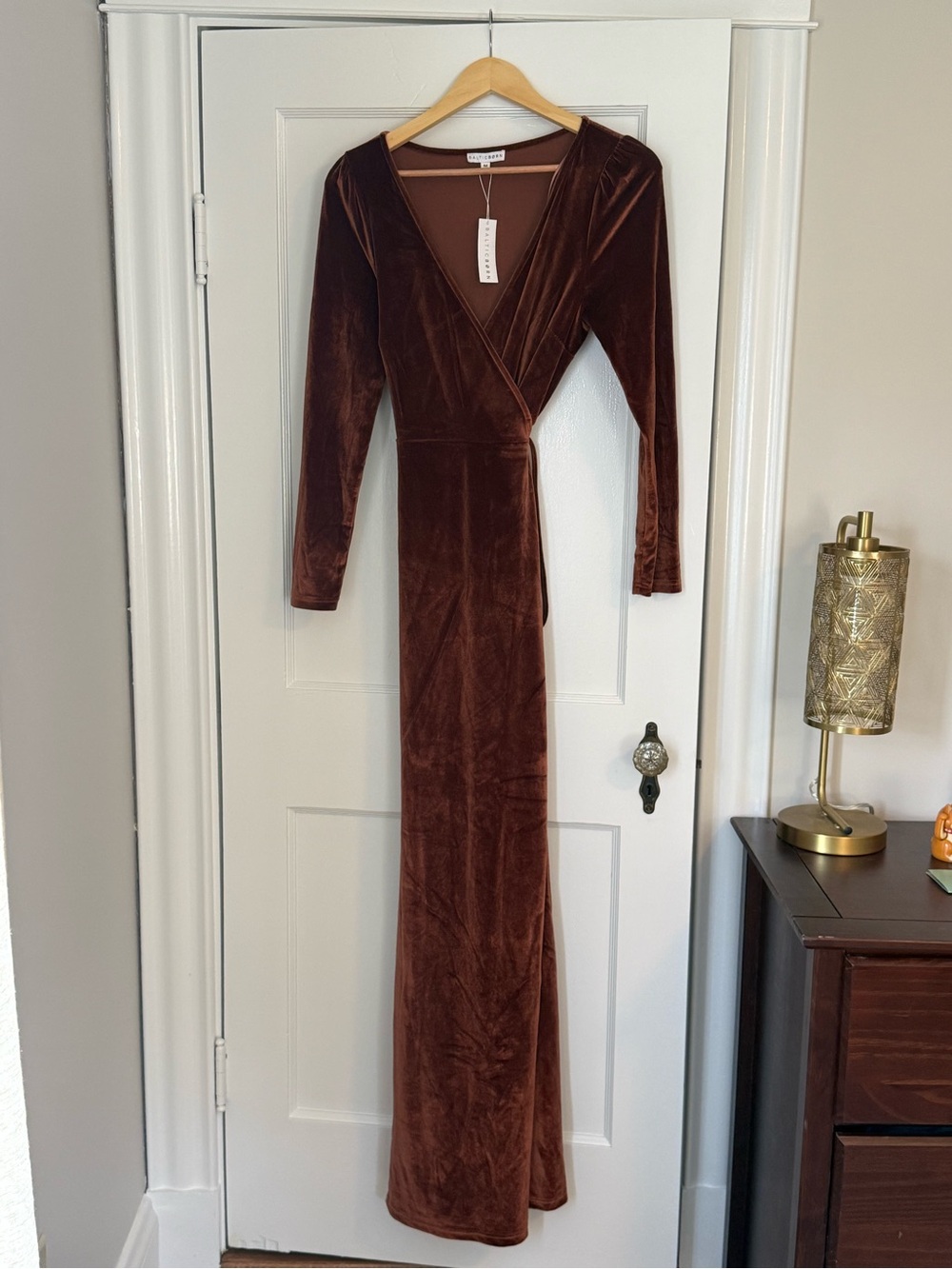 Baltic Born Chocolate Brown Velvet Wrap Maxi Dress